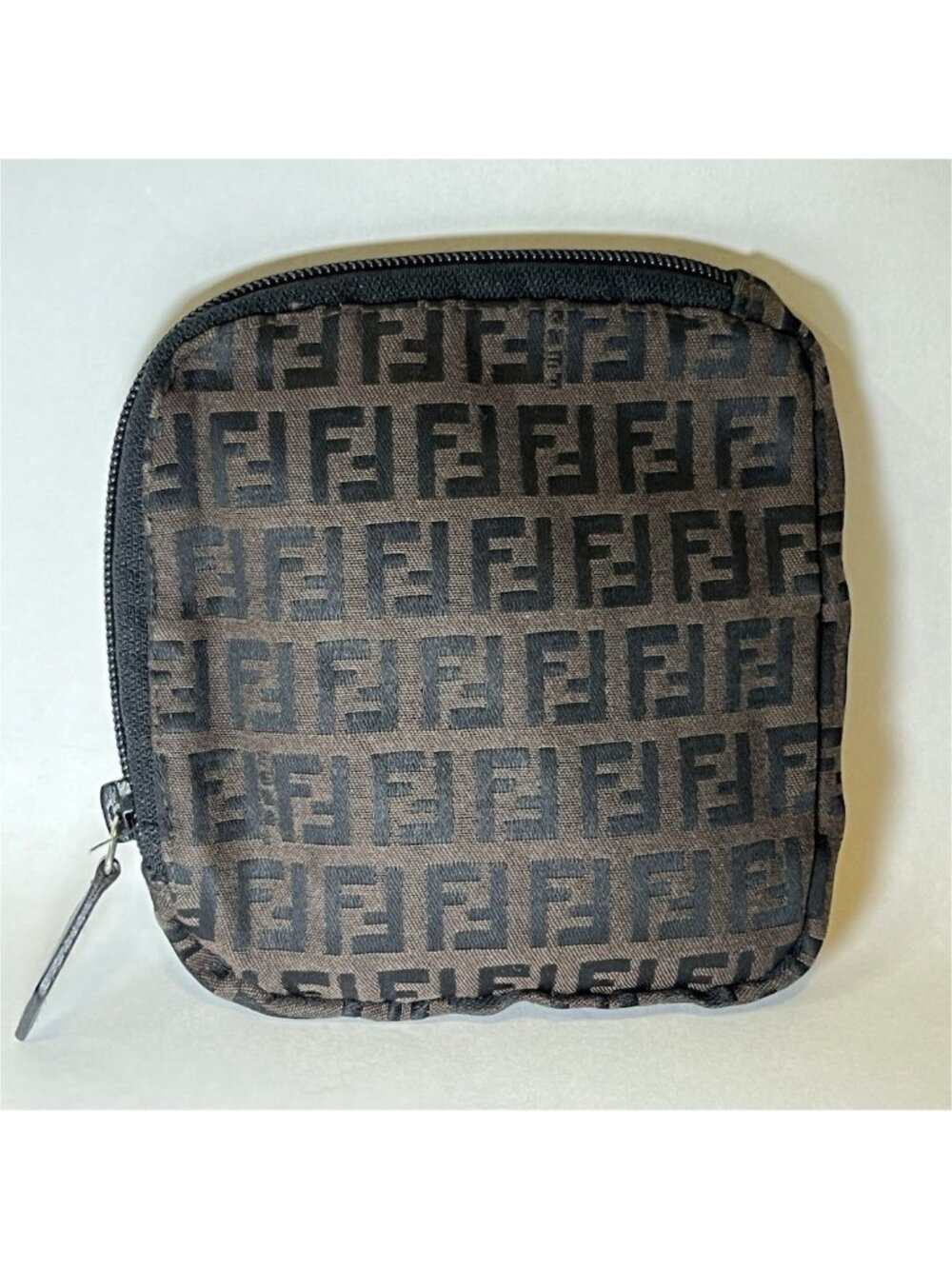 Fendi Zucca Brown & Black Fabric Makeup Bag Zip Pouch Cosmetic Case